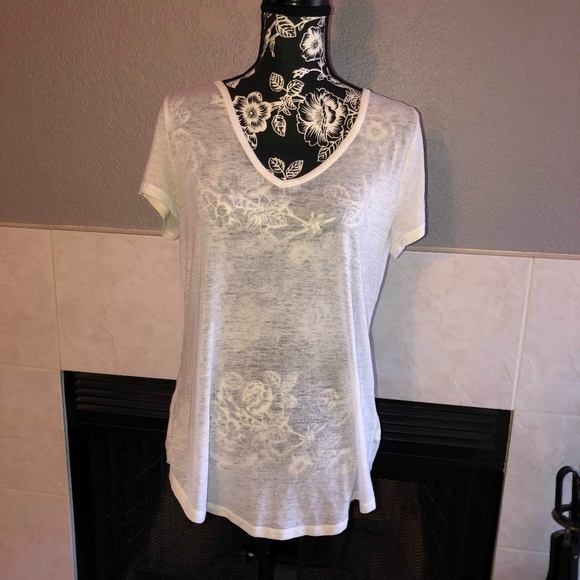 Mudd Tops - Mudd Sheer Burnout V Neck Scoop Hem Tee Shirt